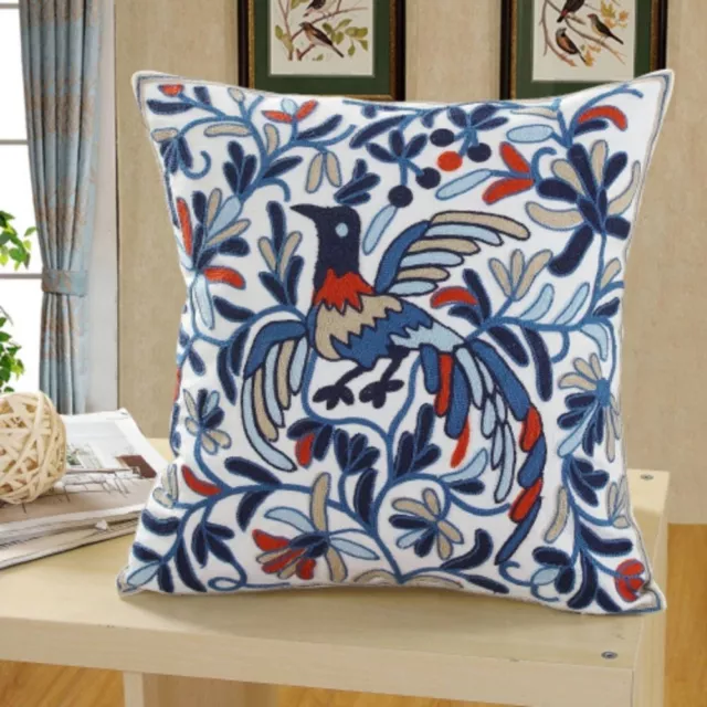 Blue Embroidered Pillowcase Cotton Ethnic Style Decorated Pillowcase  Office