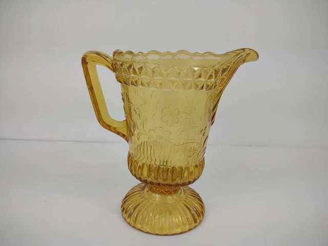 Eapg Adams Glass Co Wildflower Amber Creamer Pitcher antique kitchen 4" tall