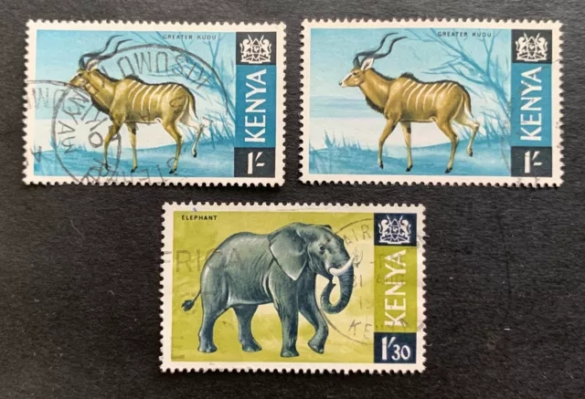 Kenya 🇰🇪 1966 animals - 3 used stamps with Michel No. 28, 29