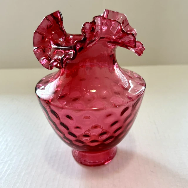 VINTAGE FENTON CRANBERRY RUBY OVERLAY DOUBLE RUFFLE DOT