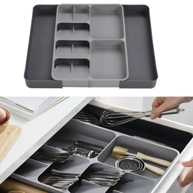 Plastic Expandable Cutlery Tray Drawer Organiser Utensil Storage Rack Adjustable