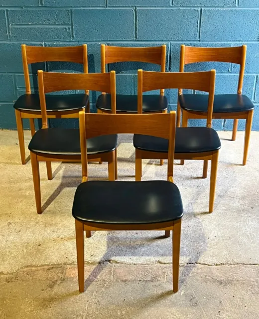 Set Of 6 Vintage Mid 20th Century G plan Teak Wood & Leatherette Dining Chairs