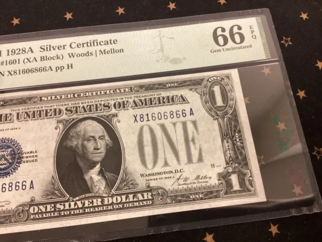 1928A $1 Silver Certificate - FR#1601 - PMG Gem Uncirculated 66 EPQ 3