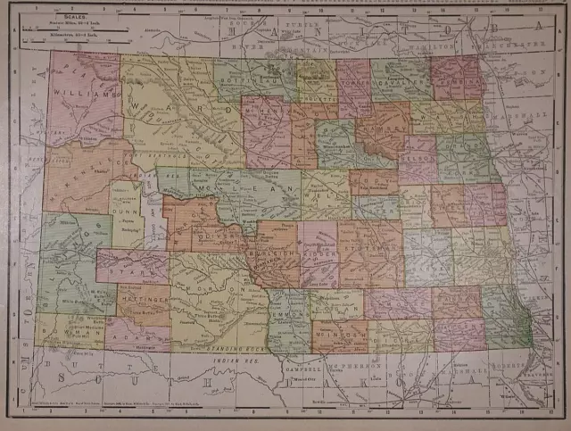 Old 1909 Rand McNally Atlas Map ~ NORTH DAKOTA ~ Free S&H