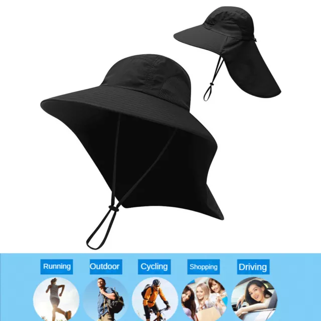 Wide Brim Sun Hat with Neck Flap UV Protection Hiking Fishing Cap for Men Women 2