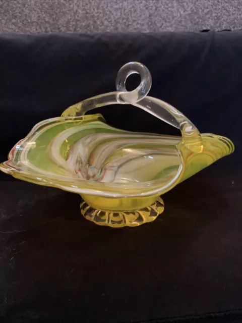 Murano Glass Hand Blown Yellow Art Glass Basket - VGC