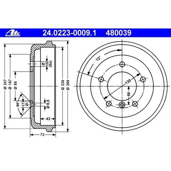 ATE 24.0223-0009.1 Bremstrommeln 2 Stück für MERCEDES-BENZ