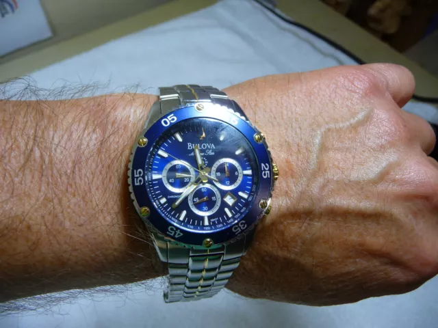 BULOVA MARINE STAR 98H37 Cronografo Acciaio Inox Due Toni Quadrante Blu EUR 68 24 PicClick IT