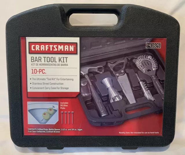 Craftsman Bar Tool Kit 10-Piece Set Jigger Saw Corkscrew Strainer In Case