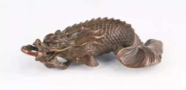 chinese bronze hand cast dragon fish statue figure collectable pendant netsuke