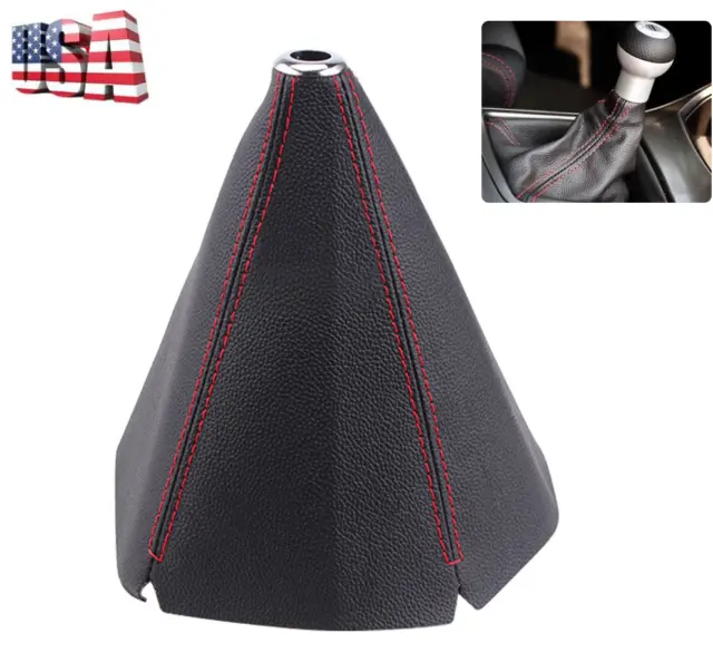 Universal Leather With Red Stitch Shift Knob Shifter Boot Cover For Manual/Auto