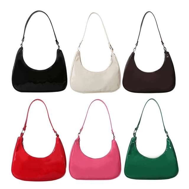 Borsa a mano donna in pelle verniciata colore massello mezzaluna donna piccola cerniera tutta abbinata -d
