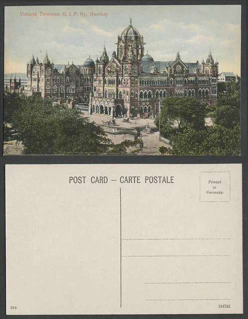 India Old Postcard Victoria Terminus Bombay Great Indian Peninsula Railway Carts