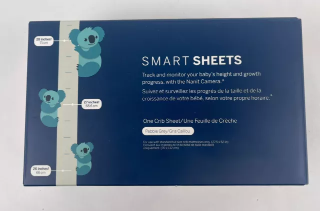BRAND NEW Nanit Smart Sheets One Crib Sheet Pebble Grey Track Baby Height Growth