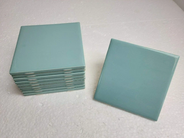 Surf Green 4 inch Blue Aqua Glow Ceramic Tile 4.25 in 4x4 Subway Square Dalti...