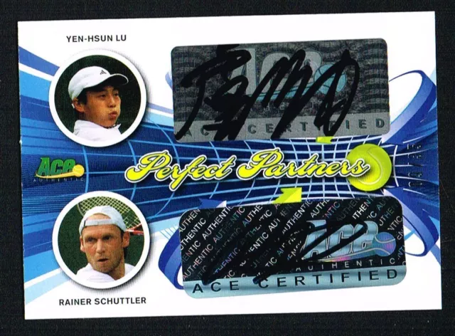 Yen Hsun Lu Rainer Schuttler signed auto Perfect Partner 2013 Ace Authentic 9/35