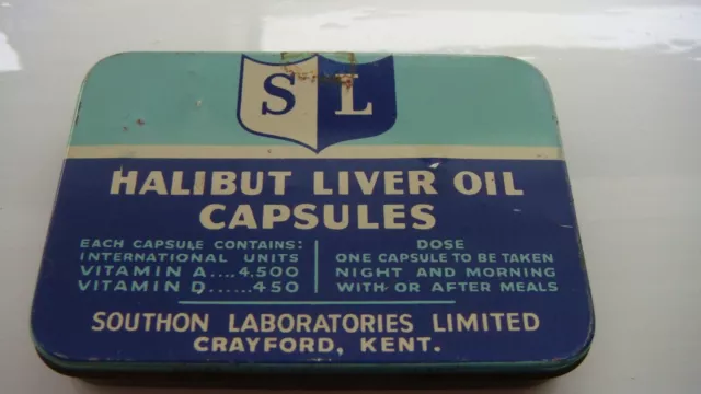 Vintage SL 'Halibut Liver Oil Capsules'  Tin Southon Laboratories