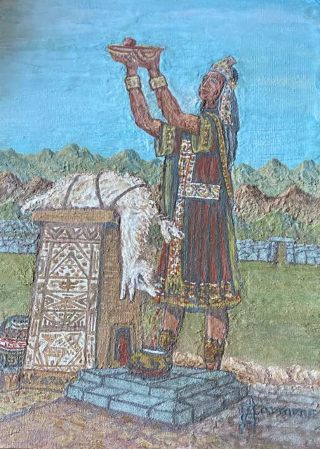 Cuadro Antiguo Pintado A Mano Sacrificio Inca De Llama Aquitienesloquebuscas.com