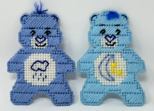 2 Vintage 80’s Care Bears Needlepoint Plastic Canvas Yarn Magnets Crochet Set