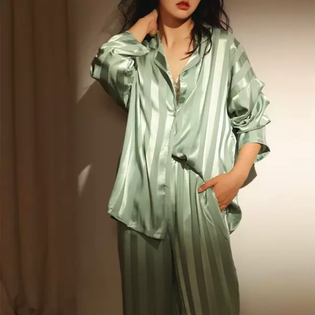 Women's Satin Pyjamas Ladies PJs Silk Long Sleeve Soft Sleepwear Nightwear  Set