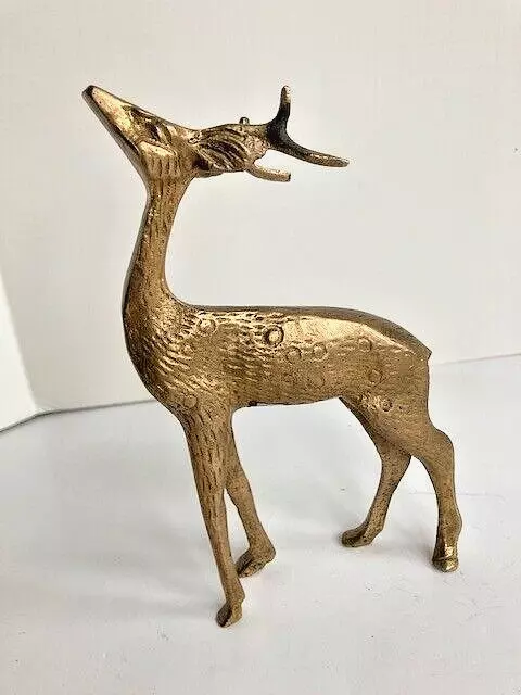 Art Deco Style Deer Solid Brass Engraved Design 6 inch Vintage MCM