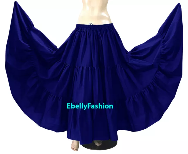 Royal Blue - Cotton 10 Yard 3 Tier Belly Dance Gypsy Tribal Flamenco Jupe Skirt