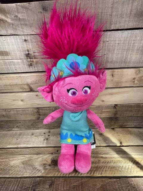 Trolls Poppy Plush Dreamworks 20” Pink Fur Hair Blue Dress Movie Stuffed Animal