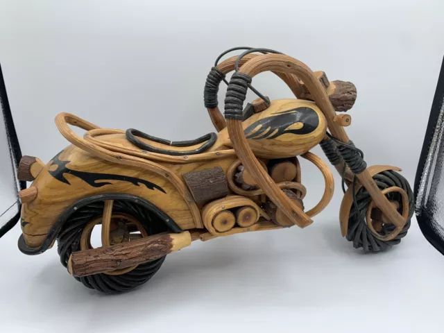 Wood Motorcycle Figurine Handmade Wooden Chopper Model Harley