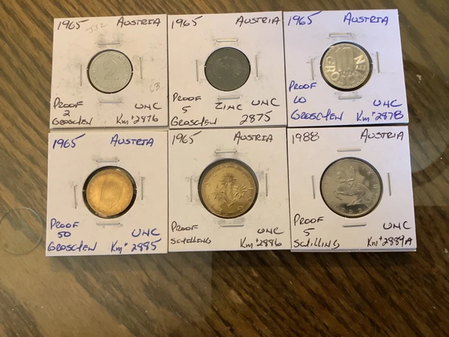 Austria 1965-1988 Groschen/Schilling Proof UNC 6 Coin Lot  #R1024