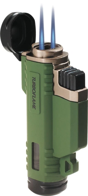 TURBOFLAME Ranger Twin Laser Jet Lighter - Windproof, Olive Green, Perfect For Outdoor Adventures