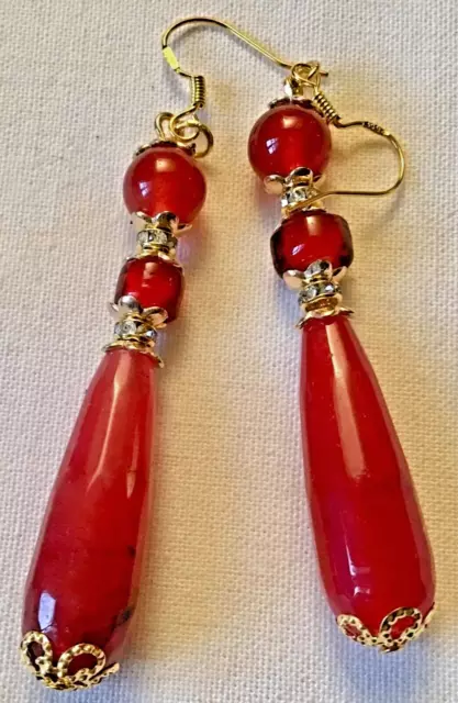 ⭐️Création , boucles perles longues de Jades rouges   🌟