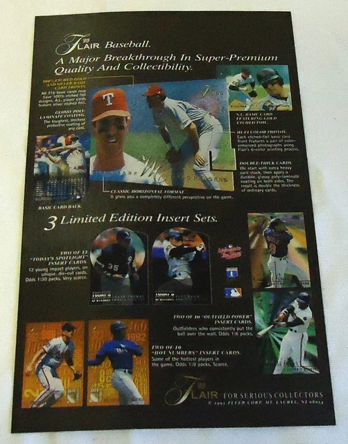 1995 Flair Baseball Carte Ad ~ Will Clark ,Ken Griffey Jr,Cal Ripken Jr,di Più