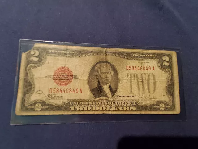 1928 F Two Dollar Bill $2 United States Red Seal Note