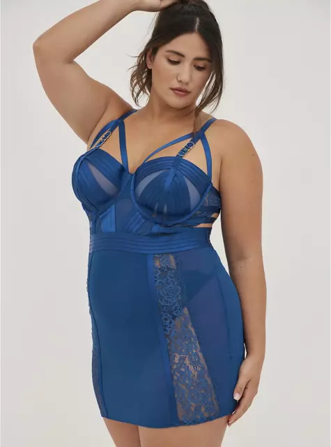 Womens Torrid LACE CAGE UNDERWIRE CHEMISE - BLUE size 1 14-16 NWT