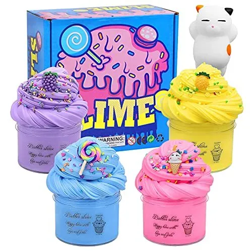Fluffy Butter Slime Scented Cloud Slime Kit, Super Soft and Non-Sticky (4 Pack)