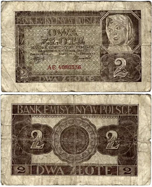 Polen Banknote 2 Złote 1941 EMISSION BANK IN POLAND ZWK-35 Ro.580 P-100