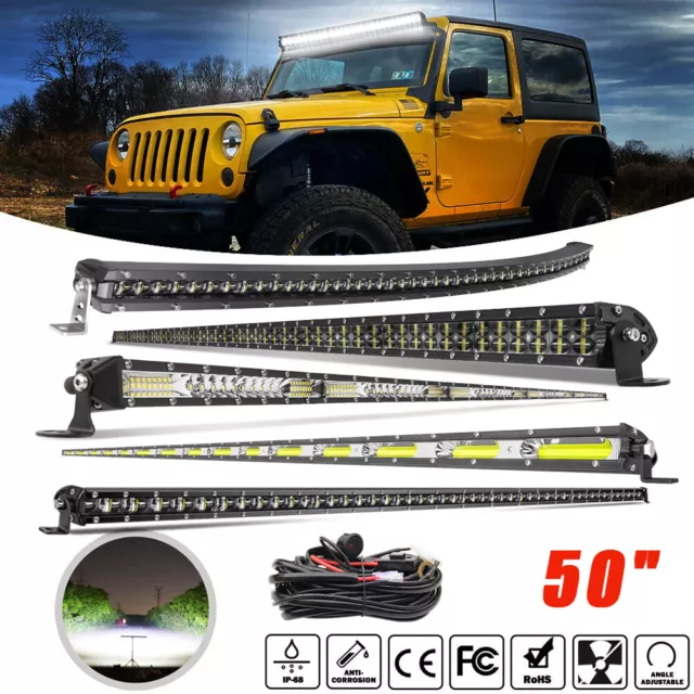 Roof 50'' 52inch LED Light Bar Combo Truck Driving Offroad Curved Straight SUV