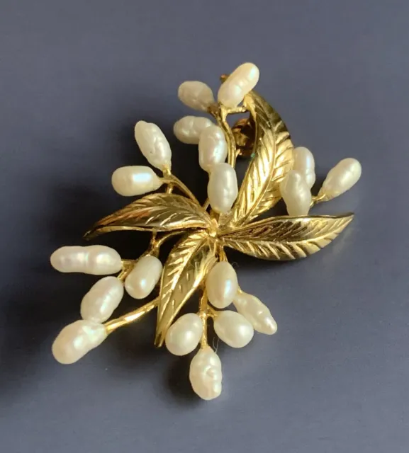 Beautiful Gold Plated Rice Pearl Spray Brooch