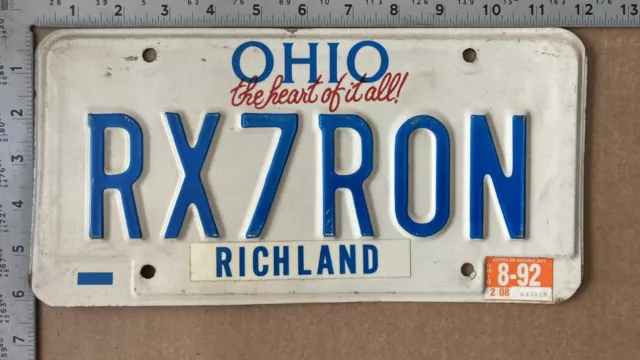 1992 Ohio vanity license plate RX7 RON Mazda RX-7 for Ronald 9011