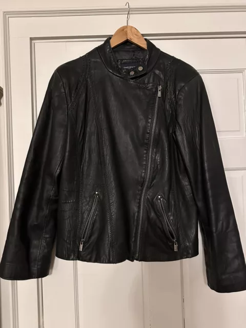 Gorgeous Black Jones New York Women's Leather Moto Jacket Nordstrom XL EUC