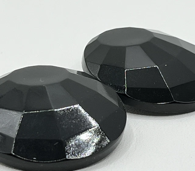 Vintage ATLANTIC Faceted BLACK GLASS Large Button Earrings ART DECO STYLING