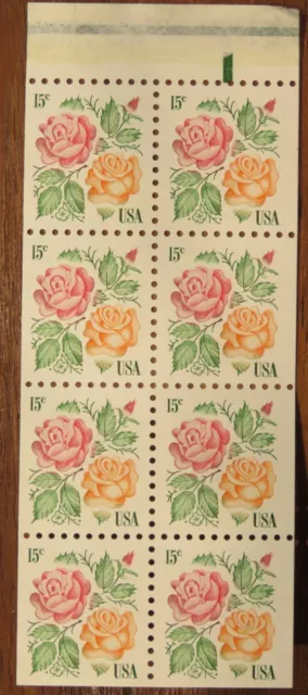 US Stamps SC# 1737a Roses 15c booklet pane of 8 MNH 1978