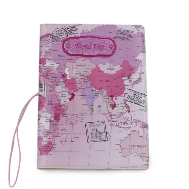 World Trip Map Identity Card Passport Holder Travel Journey Protect Cover Pink