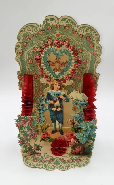 Antique 3D Pull Down Valentine's Day Greeting Card Germany honeycomb Victorian