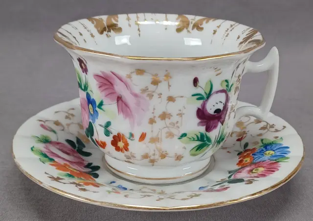 Mid 19th Century Old Paris Hand Painted Floral & Gold Tea Cup & Saucer B