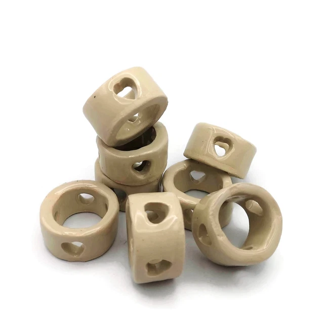 8Pc Extra Large Tube Beads, Handmade Ceramic Macrame Beads, Heart Holes Decor