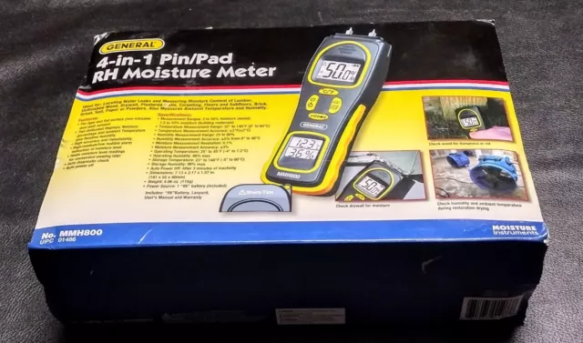 Pre-owned General Tools 4-in-1 Pin/Pinless Combo Moisture Meter #MMH800