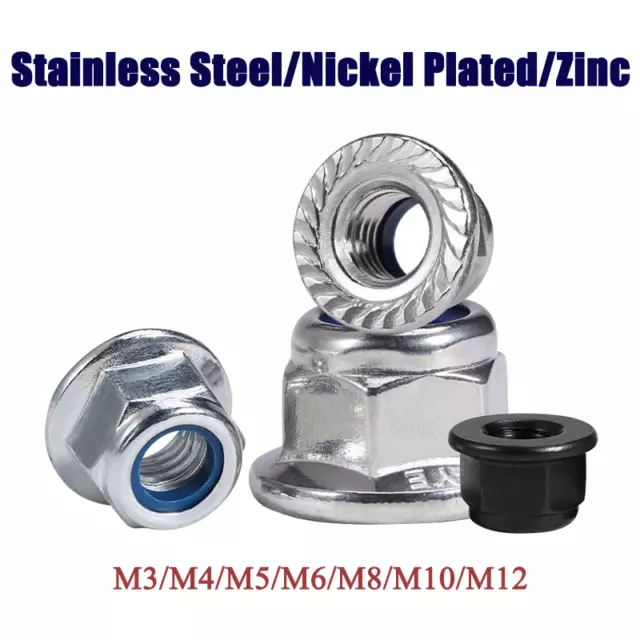 Flanged Nyloc Nuts Hex Locking Nuts Serrated /Flat 304/316 Zinc/Nickel-Plated