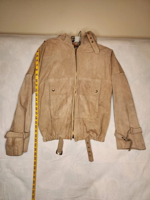 Vintage Sears Leather Suede Womens Hooded Buckle Bomber Jacket Size 8