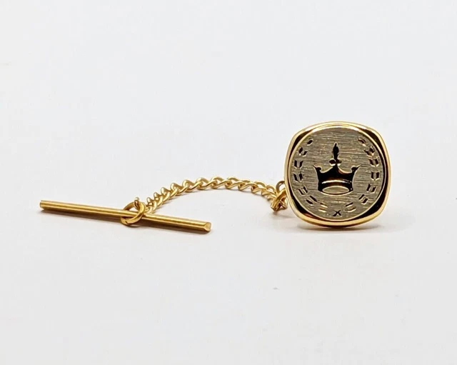 Crown Lapel Push Pin Tie Tack Gold Tone Silver Tone Royal Tac Chain Bar
